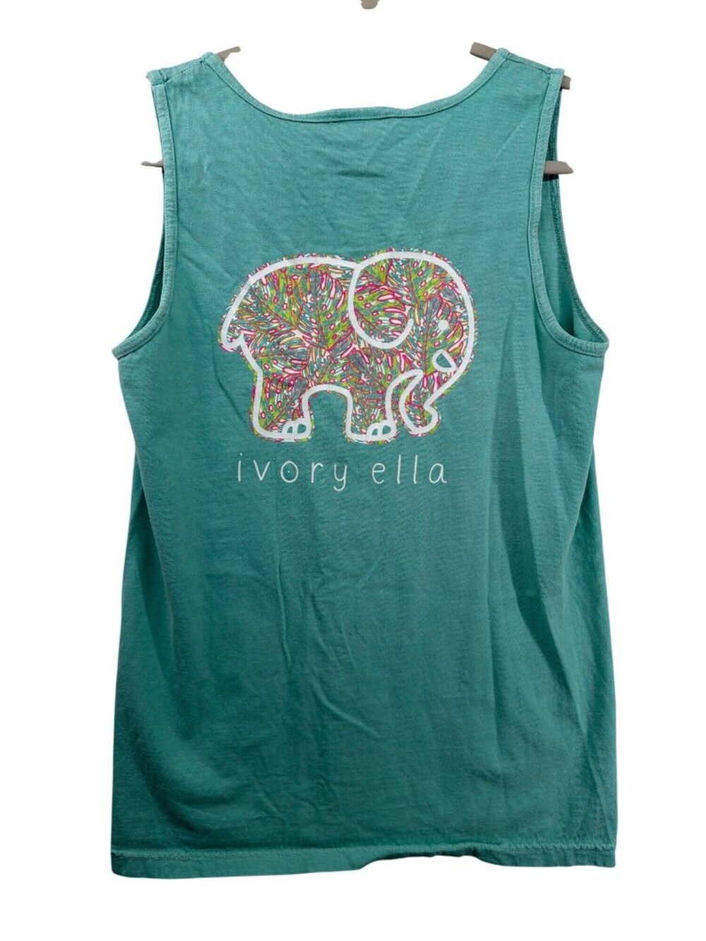 Ivory Ella Womens Tank Top Sz S Turquoise Elephant Graphic Print Novelty Beachy